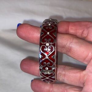 Retired BRIGHTON Encanto Bangle Hinged Bracelet Red Enamel Crystal Rhinestones